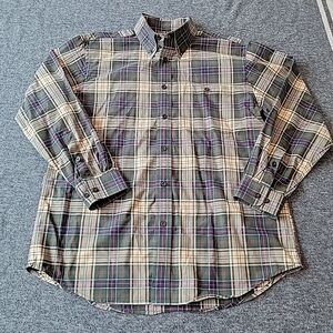 ORVIS Button Down Shirt Mens Large Green Plaid Long Sleeve Thick Signature Twill